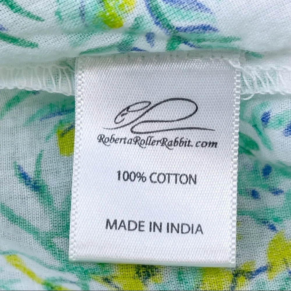 ROBERTA ROLLER RABBIT Women’s White Green Elephant Print Button Up Top - Picture 9 of 9